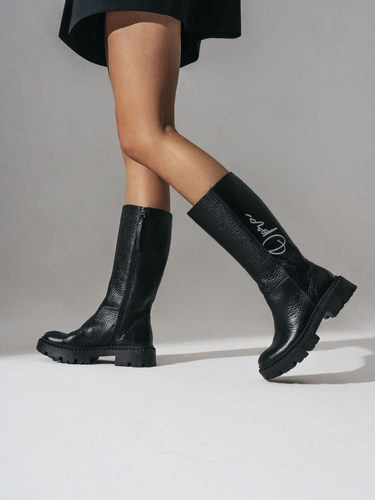 Women's Aziza Logo Black Leather Boots