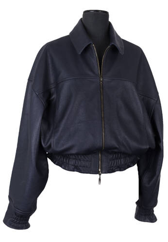 Leather Bomber Jacket Dark Blue