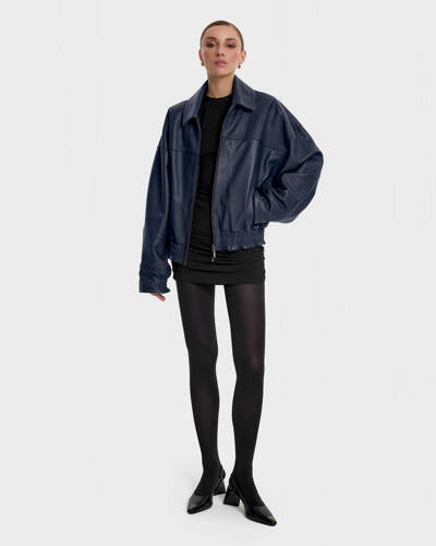 Leather Bomber Jacket Dark Blue