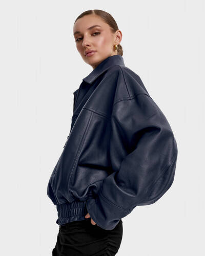 Leather Bomber Jacket Dark Blue