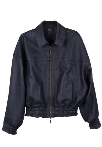 Leather Bomber Jacket Dark Blue