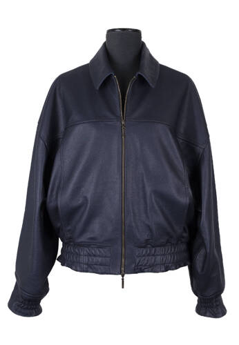 Leather Bomber Jacket Dark Blue