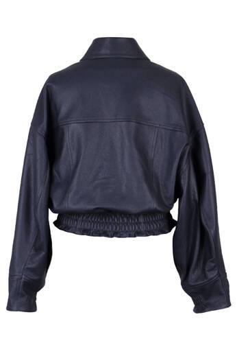 Leather Bomber Jacket Dark Blue