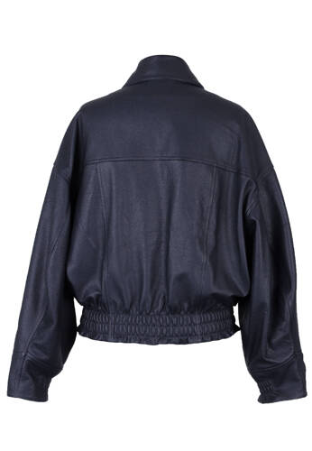 Leather Bomber Jacket Dark Blue