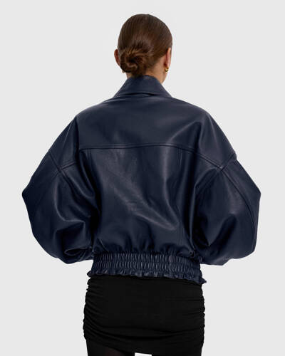 Leather Bomber Jacket Dark Blue